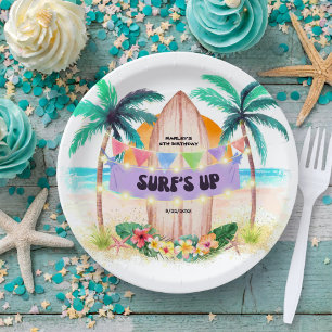 Assiettes En Carton Surf et mer   Surf Haut Plage tropicale Anniversai