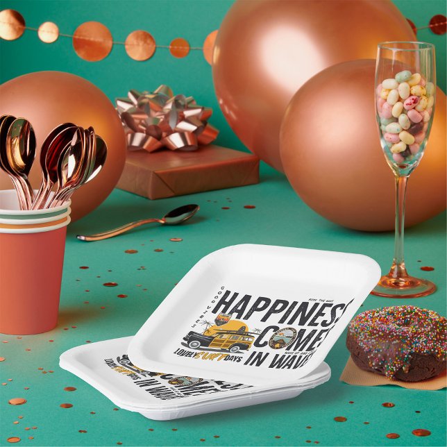 Assiettes En Carton Surf Van Beach Quote Happiness Comes in Waves (Créateur téléchargé)