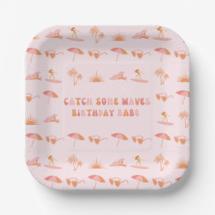 Assiettes En Carton Surfer Girl Colorée Anniversaire Papier Plaque