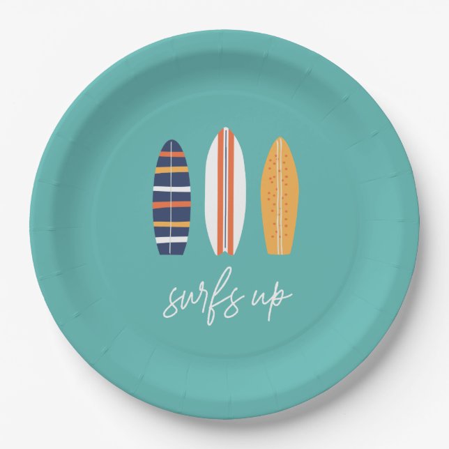 Assiettes En Carton Surfs Up BOY Plage de surf Anniversaire (Devant)