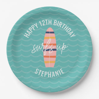 Assiettes En Carton Surfs Up Pink surboard Anniversaire