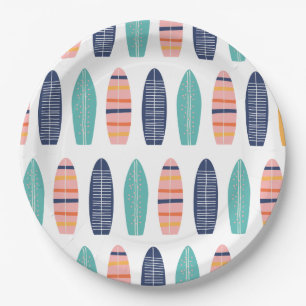 Assiettes En Carton Surfs UP rose rétro camionnette de plage planches