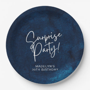 Assiettes En Carton Surprise fête d'anniversaire Marine bleu aquarelle