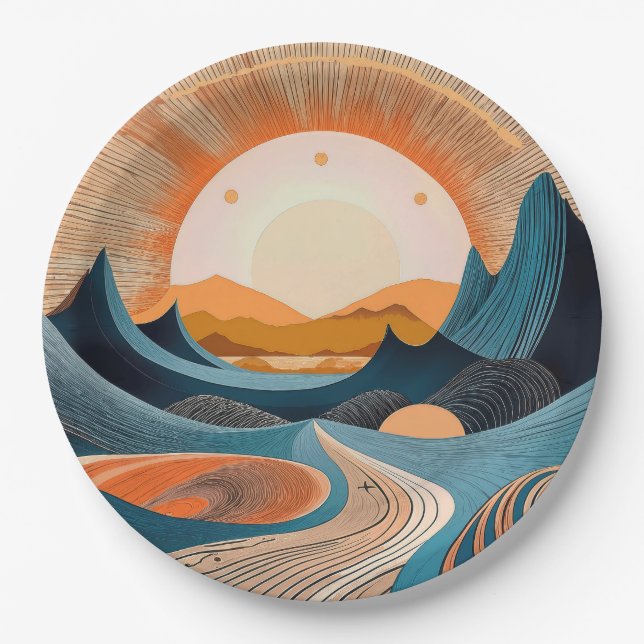 Assiettes En Carton Surreal Desert Sunset Abstract (Devant)