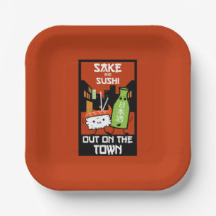 Assiettes En Carton Sushi Et Sake Foodies Napkin
