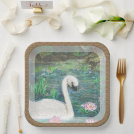 Assiettes En Carton Swan et Lilies (Carré)