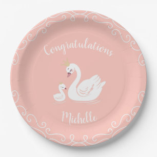 Assiettes En Carton Swans Baby shower Oiseau avec héritier