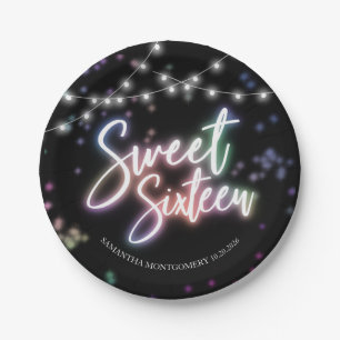 Assiettes En Carton Sweet 16 Anniversaire coloré Neon brillant Fête no