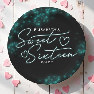 Assiettes En Carton Sweet 16 Anniversaire Turquoise Neon Glow Dark Par
