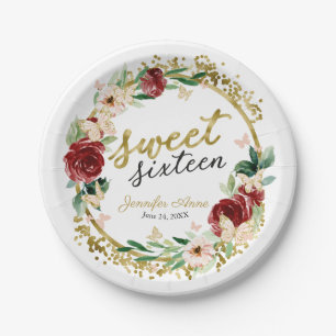 Assiettes En Carton Sweet 16 Beurre floral roux