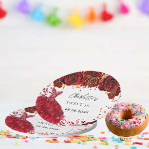 Assiettes En Carton Sweet 16 fleurs de robe rouge blanc