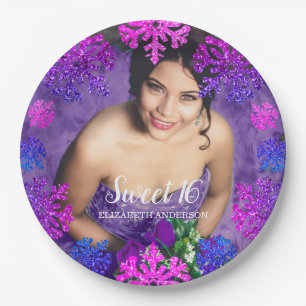 Assiettes En Carton Sweet 16 Flocon de neige hivernal Anniversaire