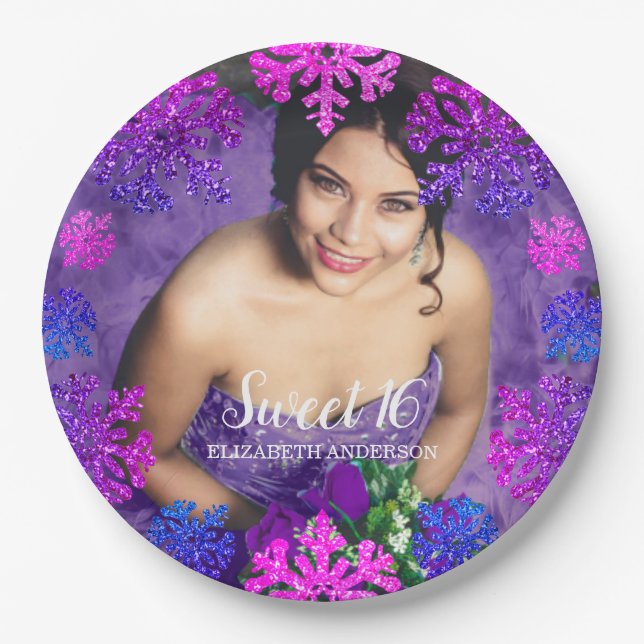 Assiettes En Carton Sweet 16 Flocon de neige hivernal Anniversaire (Devant)