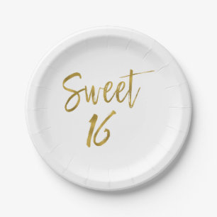 Assiettes En Carton Sweet 16 Gold Foil anniversaire