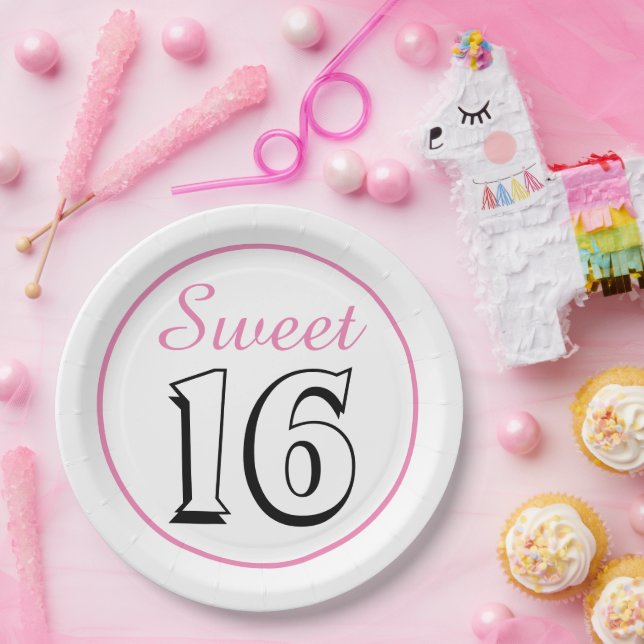 Assiettes En Carton Sweet 16 Moderne Chic rose fête d'anniversaire (Fête)