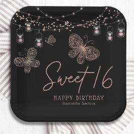 Assiettes En Carton Sweet 16 Rose Gold Butterfly Chic Moderne Annivers