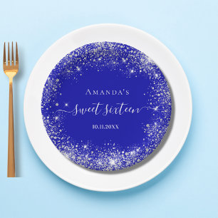 Assiettes En Carton Sweet 16 royal bleu argent parties scintillant mon
