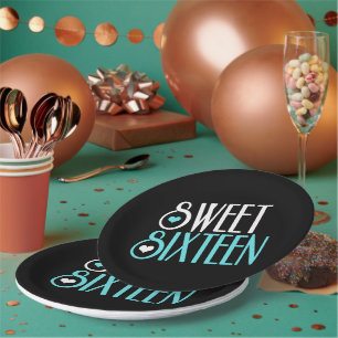 Assiettes En Carton Sweet 16 Turquoise