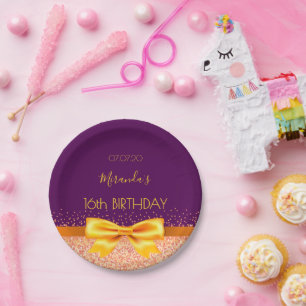Assiettes En Carton Sweet 16 violet or nom arc