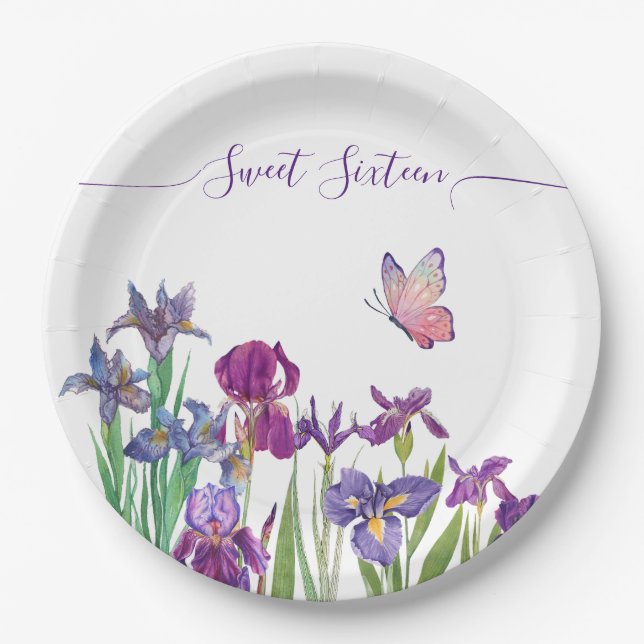 Assiettes En Carton Sweet 16script floral fête d'anniversaire (Devant)