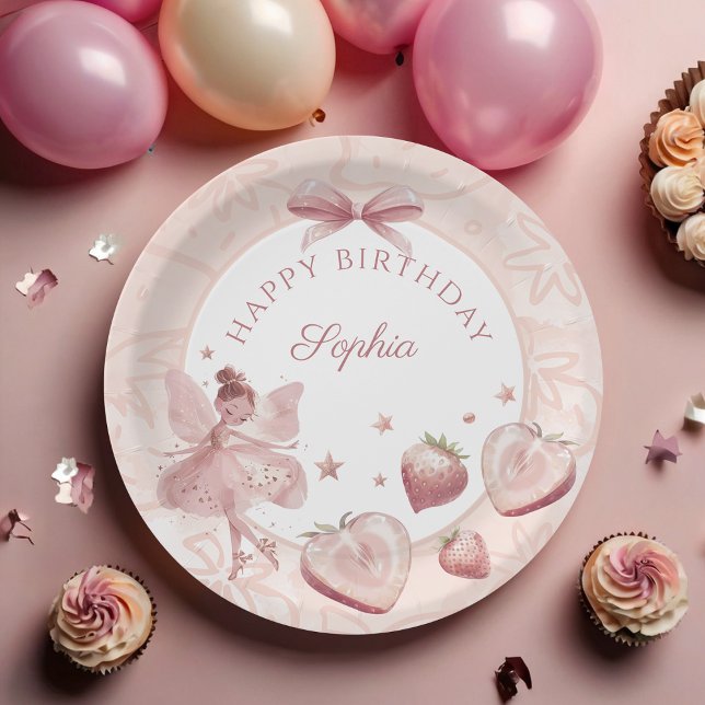Assiettes En Carton Sweet As A Strawberry Fairy Girl'Anniversaire Bien (Créateur téléchargé)