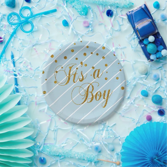 Assiettes En Carton Sweet Baby Blue et Gold Confetti (Fête)