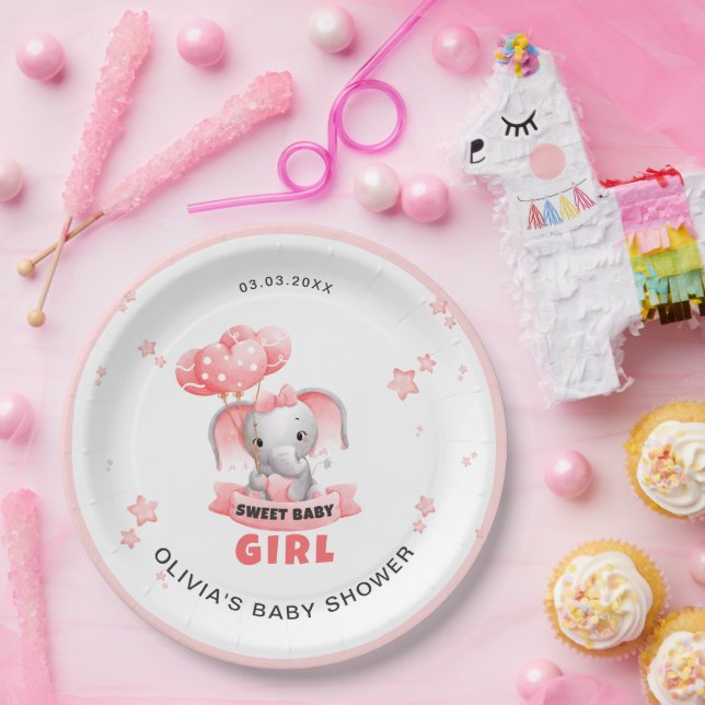 Assiettes En Carton Sweet Baby Elephant Baby shower (Fête)