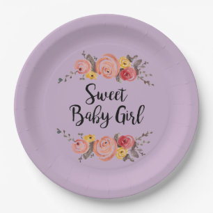 Assiettes En Carton Sweet Baby Girl Flower Peinture violet
