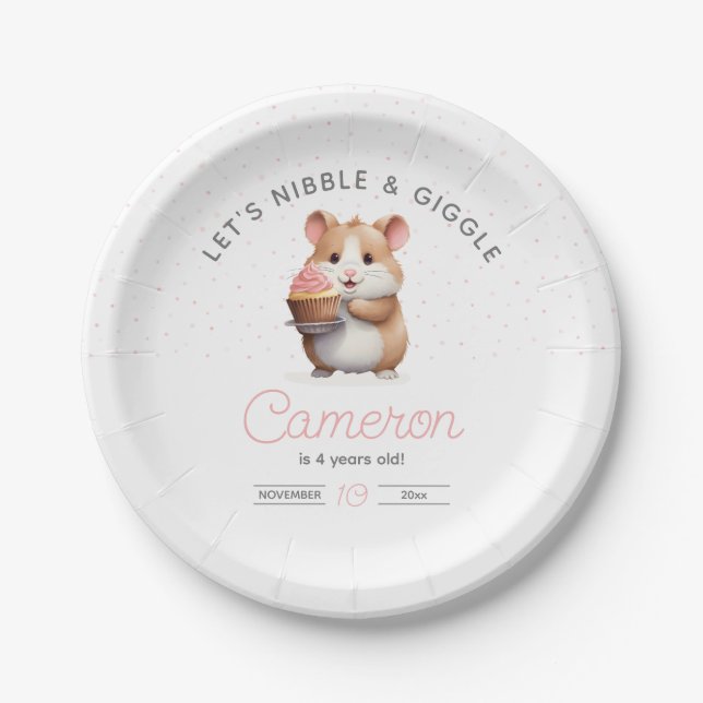 Assiettes En Carton Sweet Hamster, Cupcake rose Anniversaire des enfan (Devant)