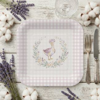 Assiettes En Carton Sweet Lilac Gingham Baby Goose Baby Shower LPM26