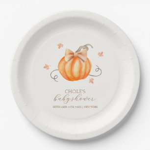 Assiettes En Carton Sweet Little Citrouille Bow Baby shower d'automne