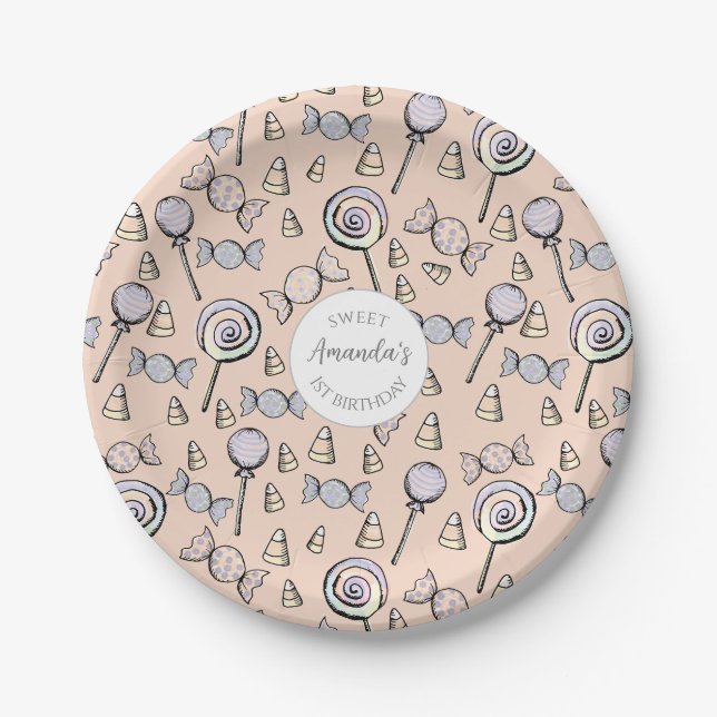 Assiettes En Carton Sweet Little One Candy Thème Premier anniversaire (Devant)