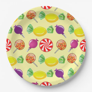 Assiettes En Carton Sweet Mix Motif de bonbons Jaune