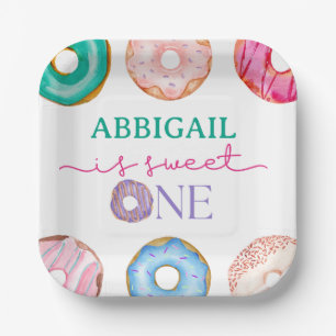 Assiettes En Carton Sweet One aquarelle beignes 1er anniversaire