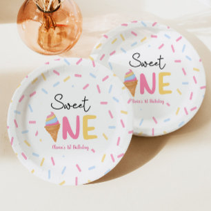 Assiettes En Carton Sweet One Ice Cream Première fête d'anniversaire