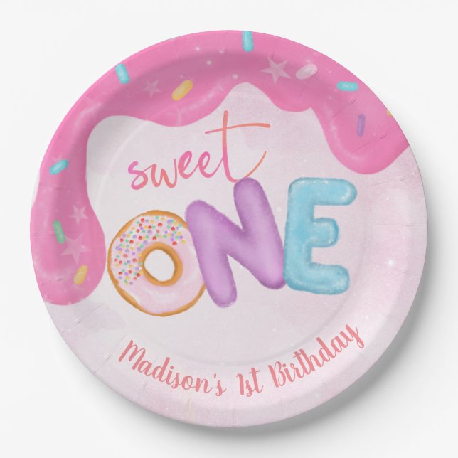 Assiettes En Carton Sweet One Rose Frosting Girl's premier anniversair (Devant)