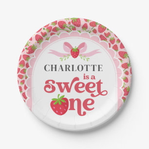 Assiettes En Carton Sweet One Strawberry 1er anniversaire 7" ronde
