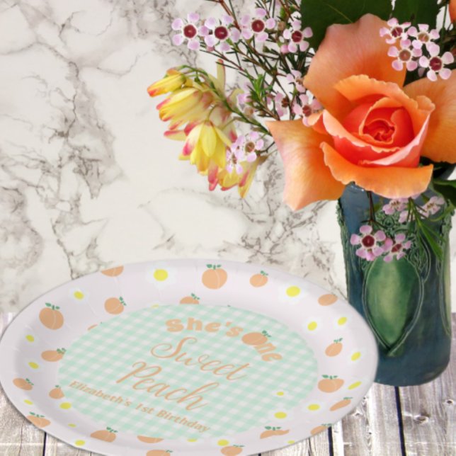 Assiettes En Carton Sweet Peach 1er anniversaire (Créateur téléchargé)