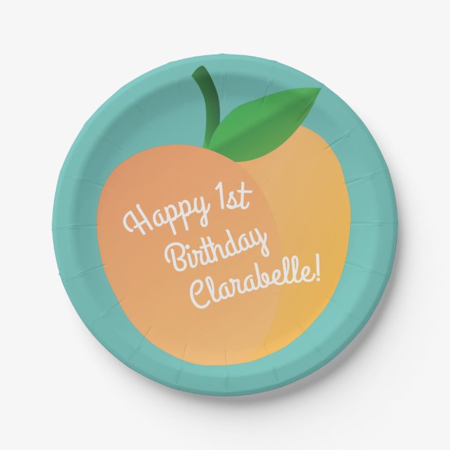 Assiettes En Carton Sweet Peach Cute Fruit 1er Anniversaire Thème (Devant)