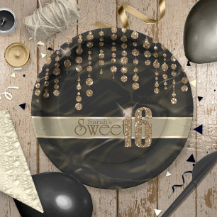 Assiettes En Carton Sweet sixteen bijou satiné Noir Gold ID260