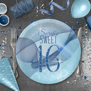 Assiettes En Carton Sweet sixteen bleu  à percussion ID652
