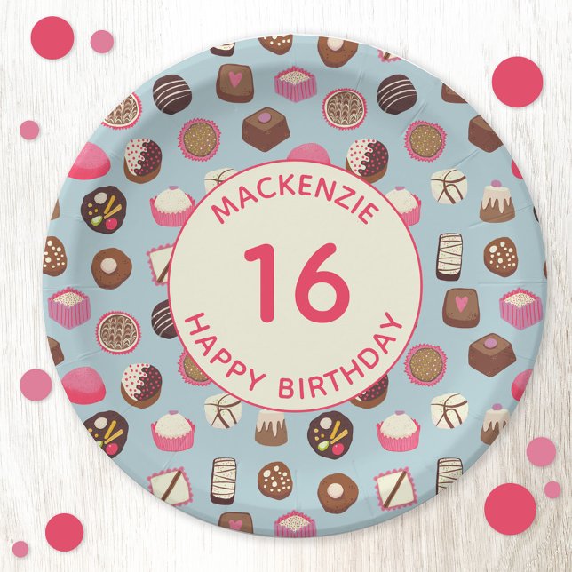 Assiettes En Carton Sweet sixteen chocolat bonbons Anniversaire (Créateur téléchargé)
