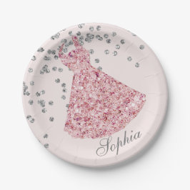 Assiettes En Carton Sweet sixteen Élégante Robe rose Étincelle Moderne