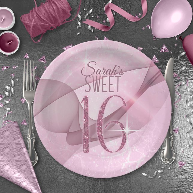 Assiettes En Carton Sweet sixteen  étincelant ID652 rose orchidée (Créateur téléchargé)