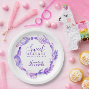 Assiettes En Carton Sweet sixteen fête d'anniversaire boho art violet