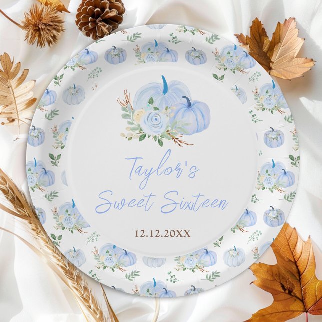 Assiettes En Carton Sweet sixteen Floral Citrouille bleu (Créateur téléchargé)
