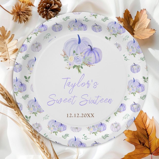 Assiettes En Carton Sweet sixteen floral Citrouille violet (Créateur téléchargé)
