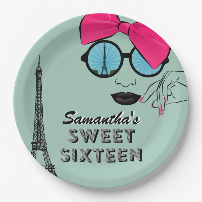 Assiettes En Carton Sweet sixteen Paris Thème Anniversaire Plaque Papi (Devant)