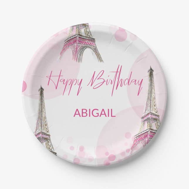 Assiettes En Carton Sweet sixteen Party Paris Tour Eiffel rose (Devant)