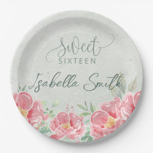 Assiettes En Carton Sweet sixteen vert doux et rose